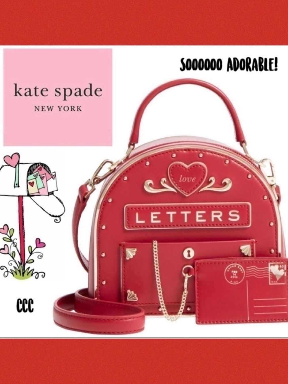 Kate Spade Truly Yours Mailbox Valentine’s Day Red Novelty Bag Mail Box Heart